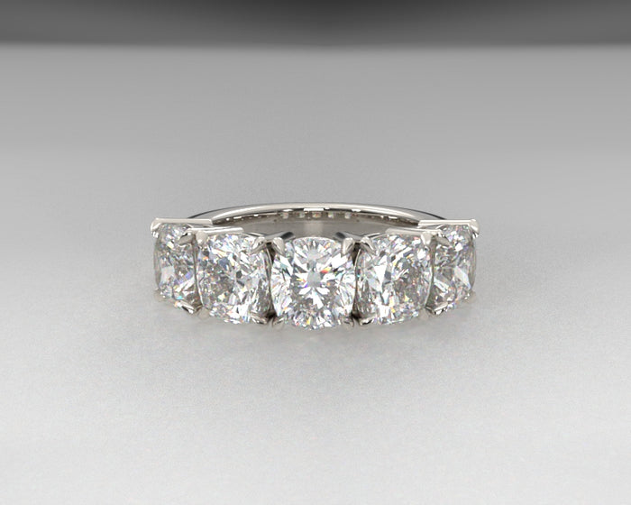 5 Stone August Vintage Cushion Wedding Band w Lab Grown Diamonds