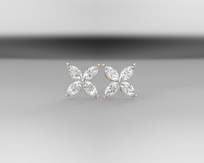 Ladies Platinum Marquise Cluster Earrings