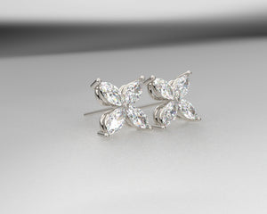 Ladies Platinum Marquise Cluster Earrings