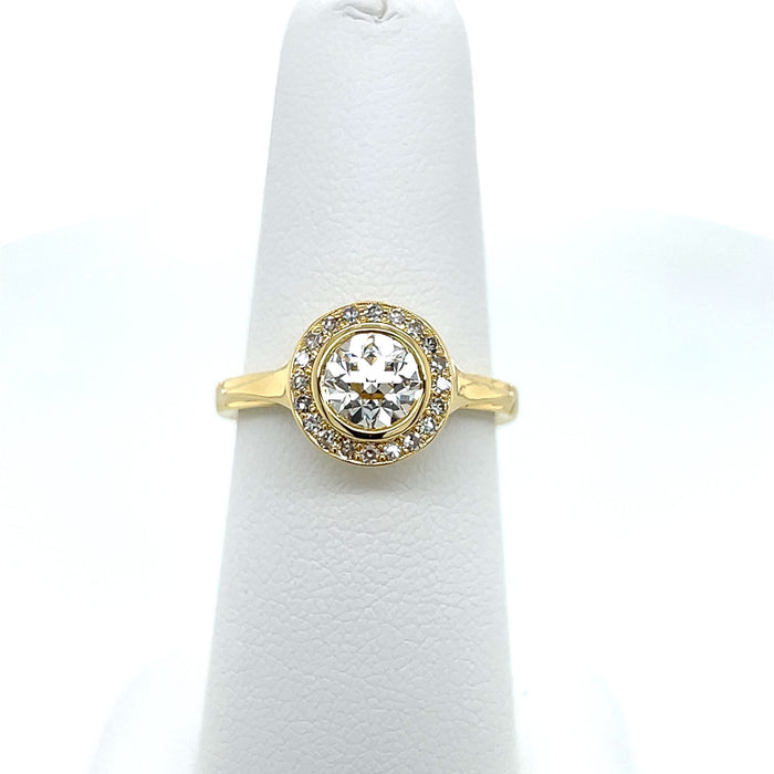 Preloved 0.89ct J VS2 Natural Mined August Vintage Round in Designer Yellow Gold Ring