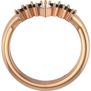 Ladies 14kt rose gold matching wedding bands w kite and round black diamonds